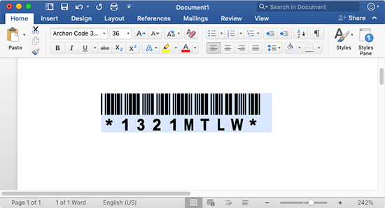 barcode font 39 word